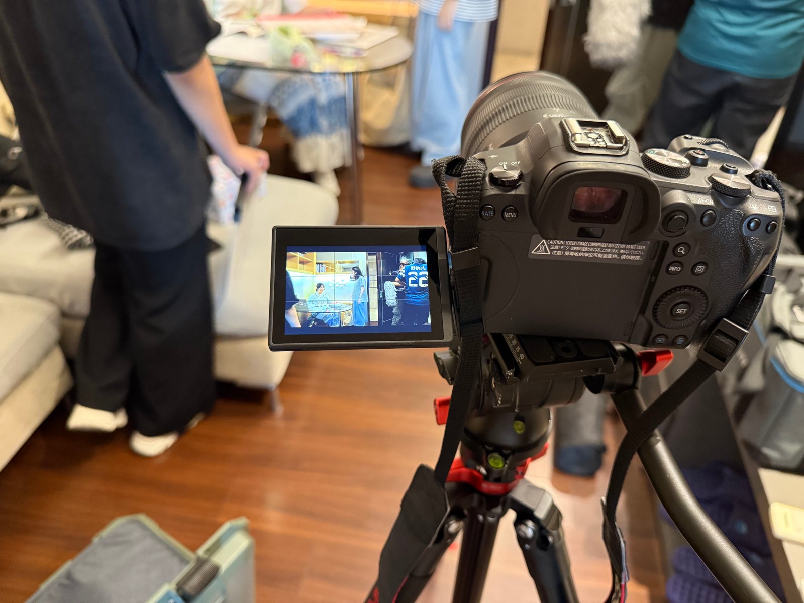 A camera and monitor on a Bacamera film set